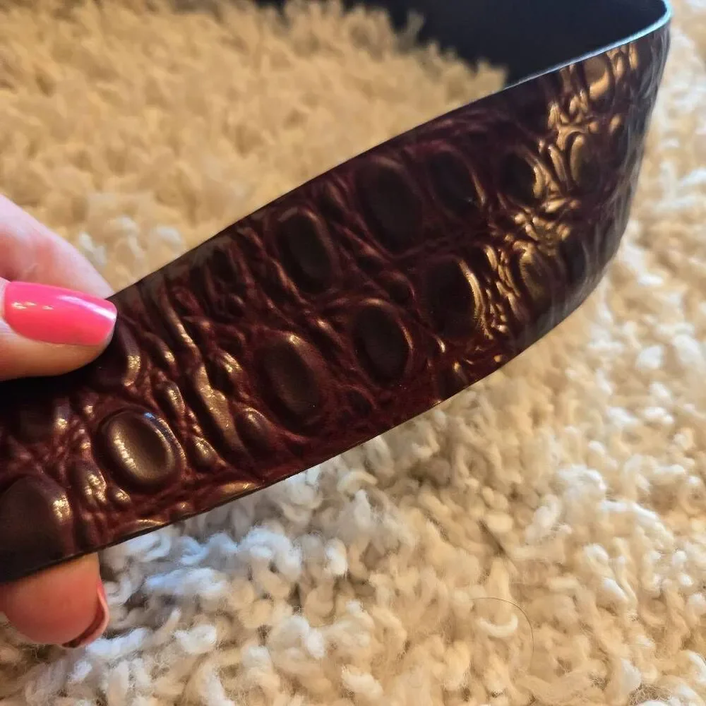 Vintage Hudson's of Indiana Patent Leather Belt Reddish Brown Croc Embossed 36